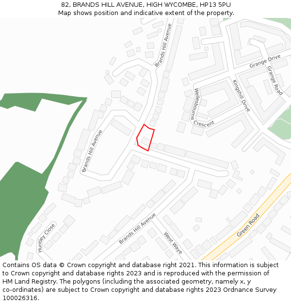 82, BRANDS HILL AVENUE, HIGH WYCOMBE, HP13 5PU: Location map and indicative extent of plot