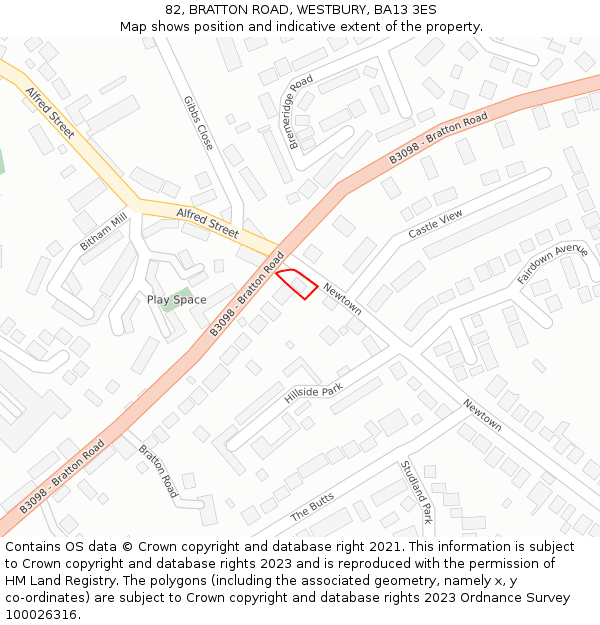 82, BRATTON ROAD, WESTBURY, BA13 3ES: Location map and indicative extent of plot