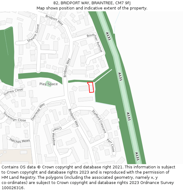 82, BRIDPORT WAY, BRAINTREE, CM7 9FJ: Location map and indicative extent of plot
