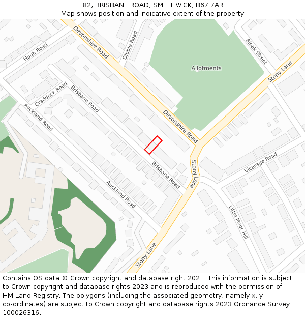 82, BRISBANE ROAD, SMETHWICK, B67 7AR: Location map and indicative extent of plot