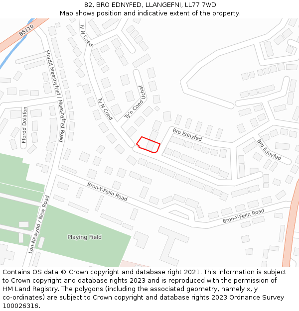 82, BRO EDNYFED, LLANGEFNI, LL77 7WD: Location map and indicative extent of plot