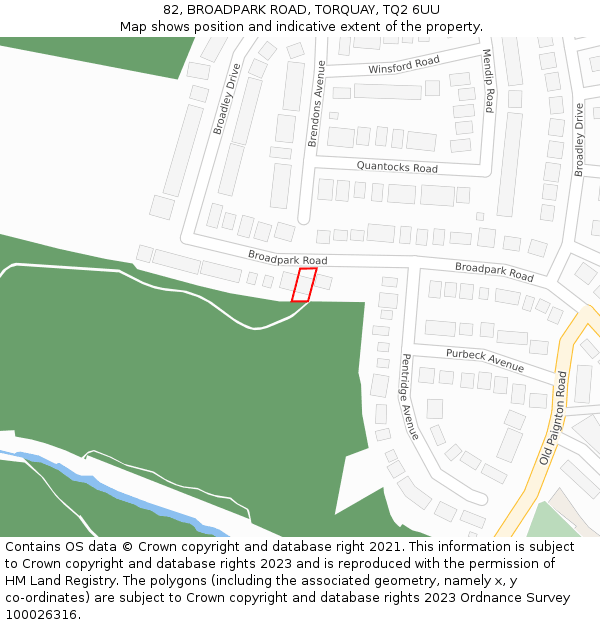 82, BROADPARK ROAD, TORQUAY, TQ2 6UU: Location map and indicative extent of plot
