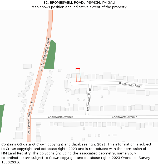 82, BROMESWELL ROAD, IPSWICH, IP4 3AU: Location map and indicative extent of plot