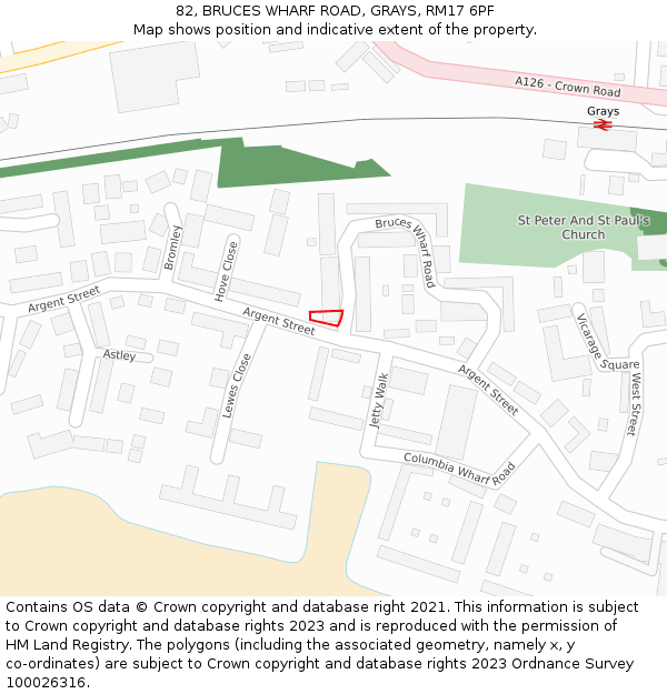 82, BRUCES WHARF ROAD, GRAYS, RM17 6PF: Location map and indicative extent of plot