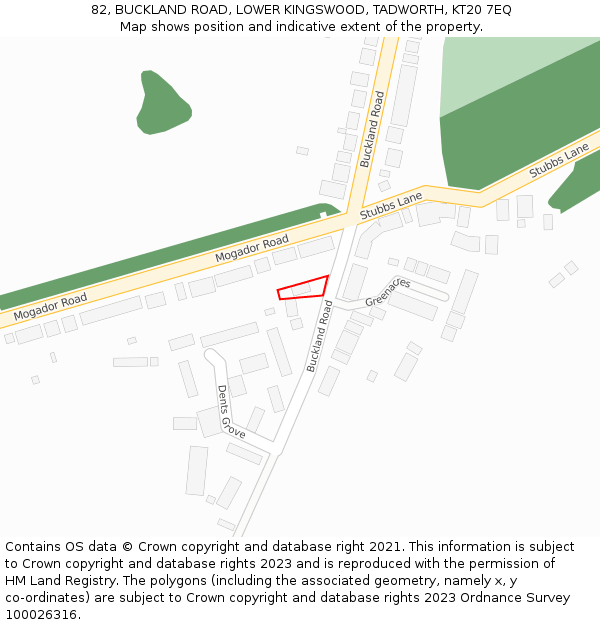 82, BUCKLAND ROAD, LOWER KINGSWOOD, TADWORTH, KT20 7EQ: Location map and indicative extent of plot