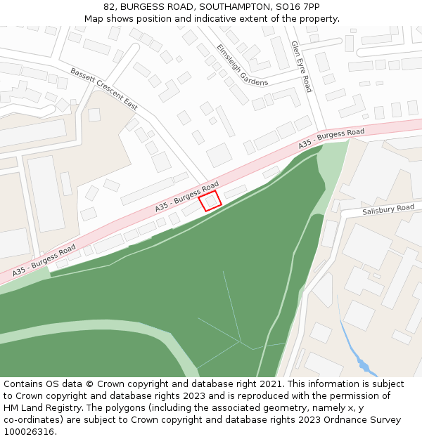 82, BURGESS ROAD, SOUTHAMPTON, SO16 7PP: Location map and indicative extent of plot