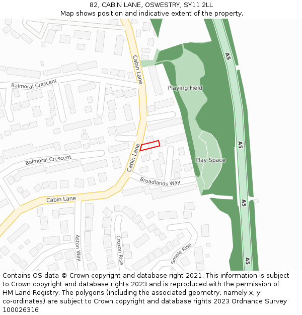 82, CABIN LANE, OSWESTRY, SY11 2LL: Location map and indicative extent of plot