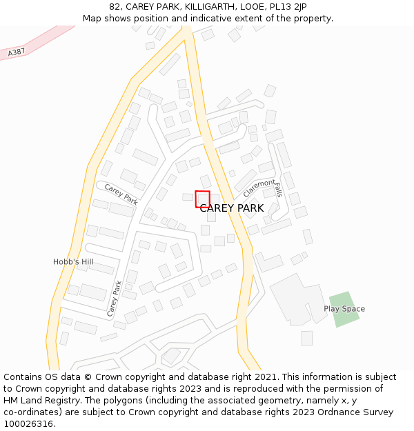 82, CAREY PARK, KILLIGARTH, LOOE, PL13 2JP: Location map and indicative extent of plot