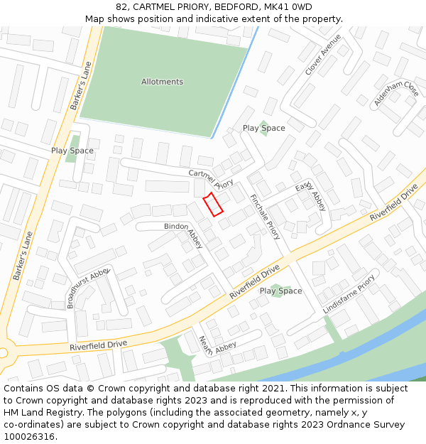 82, CARTMEL PRIORY, BEDFORD, MK41 0WD: Location map and indicative extent of plot