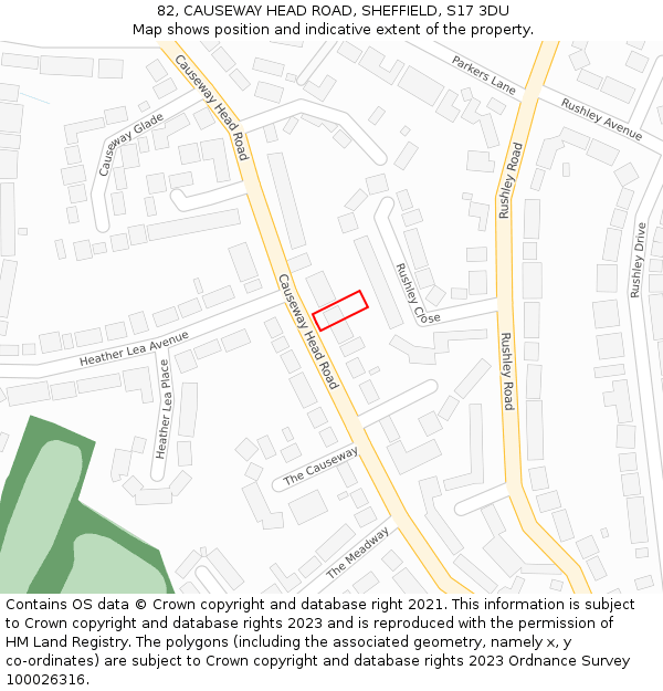 82, CAUSEWAY HEAD ROAD, SHEFFIELD, S17 3DU: Location map and indicative extent of plot