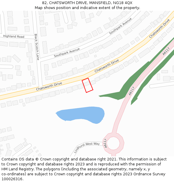 82, CHATSWORTH DRIVE, MANSFIELD, NG18 4QX: Location map and indicative extent of plot