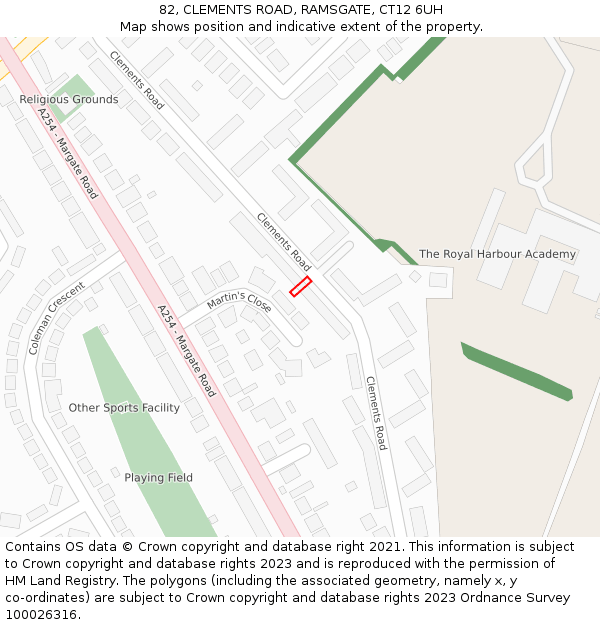 82, CLEMENTS ROAD, RAMSGATE, CT12 6UH: Location map and indicative extent of plot