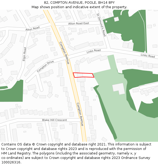 82, COMPTON AVENUE, POOLE, BH14 8PY: Location map and indicative extent of plot