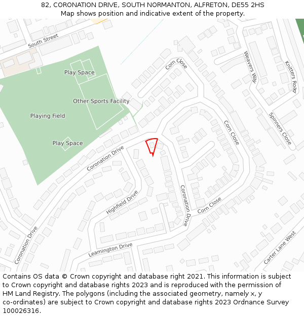 82, CORONATION DRIVE, SOUTH NORMANTON, ALFRETON, DE55 2HS: Location map and indicative extent of plot