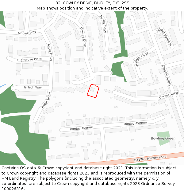 82, COWLEY DRIVE, DUDLEY, DY1 2SS: Location map and indicative extent of plot