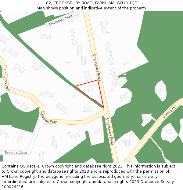 82, CROOKSBURY ROAD, FARNHAM, GU10 1QD: Location map and indicative extent of plot