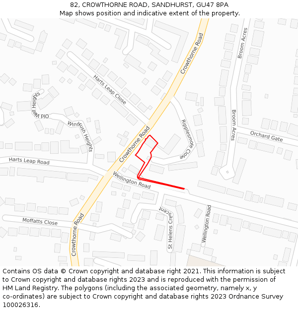 82, CROWTHORNE ROAD, SANDHURST, GU47 8PA: Location map and indicative extent of plot