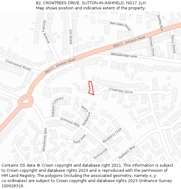 82, CROWTREES DRIVE, SUTTON-IN-ASHFIELD, NG17 1LH: Location map and indicative extent of plot