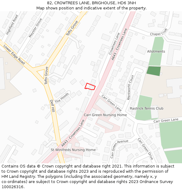 82, CROWTREES LANE, BRIGHOUSE, HD6 3NH: Location map and indicative extent of plot