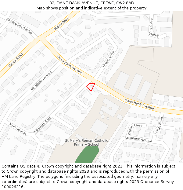 82, DANE BANK AVENUE, CREWE, CW2 8AD: Location map and indicative extent of plot