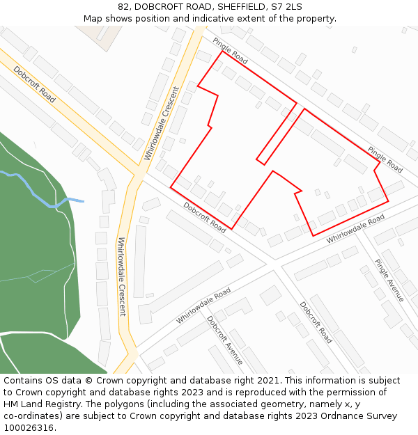 82, DOBCROFT ROAD, SHEFFIELD, S7 2LS: Location map and indicative extent of plot