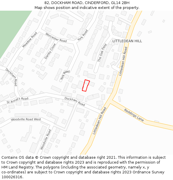 82, DOCKHAM ROAD, CINDERFORD, GL14 2BH: Location map and indicative extent of plot
