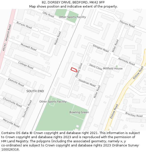 82, DORSEY DRIVE, BEDFORD, MK42 9FP: Location map and indicative extent of plot