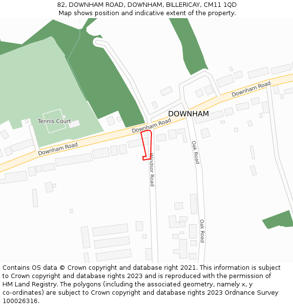 82, DOWNHAM ROAD, DOWNHAM, BILLERICAY, CM11 1QD: Location map and indicative extent of plot