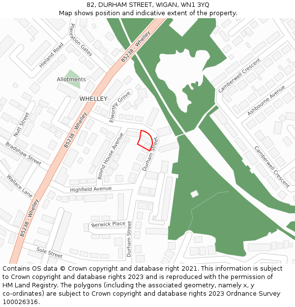 82, DURHAM STREET, WIGAN, WN1 3YQ: Location map and indicative extent of plot