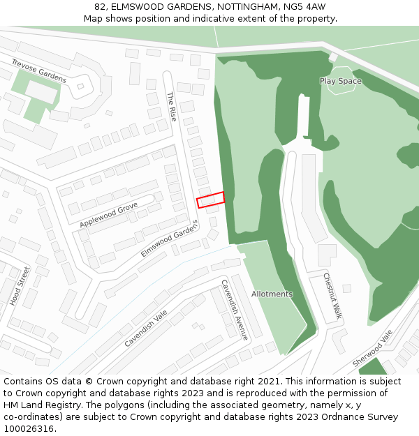 82, ELMSWOOD GARDENS, NOTTINGHAM, NG5 4AW: Location map and indicative extent of plot