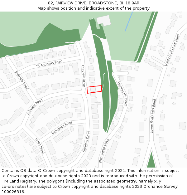82, FAIRVIEW DRIVE, BROADSTONE, BH18 9AR: Location map and indicative extent of plot