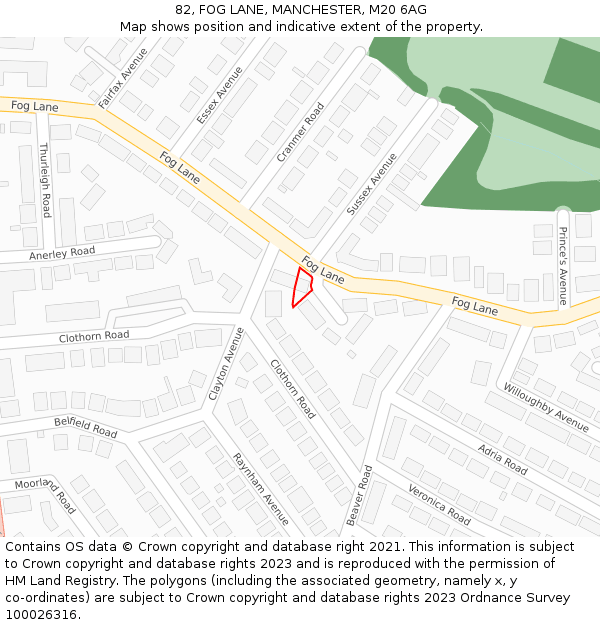 82, FOG LANE, MANCHESTER, M20 6AG: Location map and indicative extent of plot