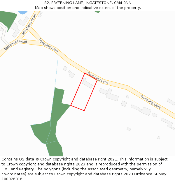 82, FRYERNING LANE, INGATESTONE, CM4 0NN: Location map and indicative extent of plot