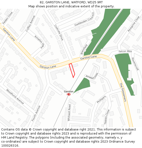 82, GARSTON LANE, WATFORD, WD25 9RT: Location map and indicative extent of plot