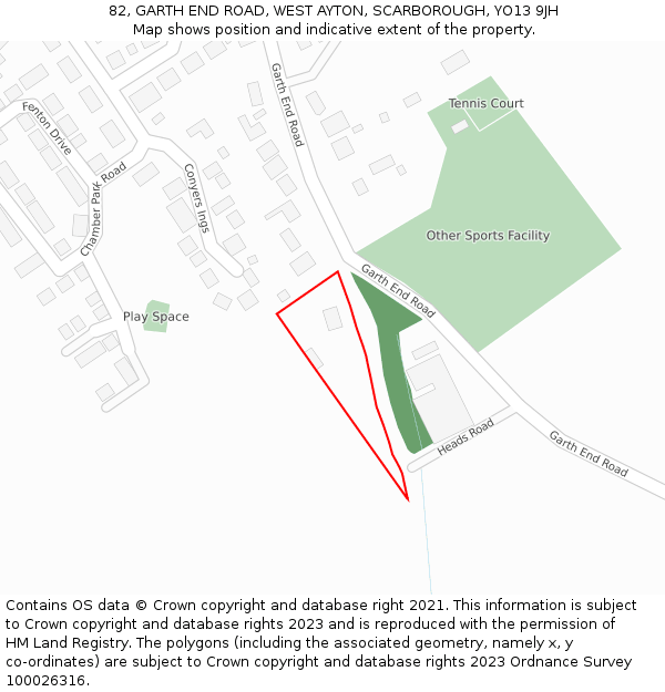 82, GARTH END ROAD, WEST AYTON, SCARBOROUGH, YO13 9JH: Location map and indicative extent of plot