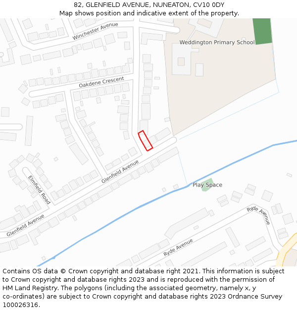 82, GLENFIELD AVENUE, NUNEATON, CV10 0DY: Location map and indicative extent of plot