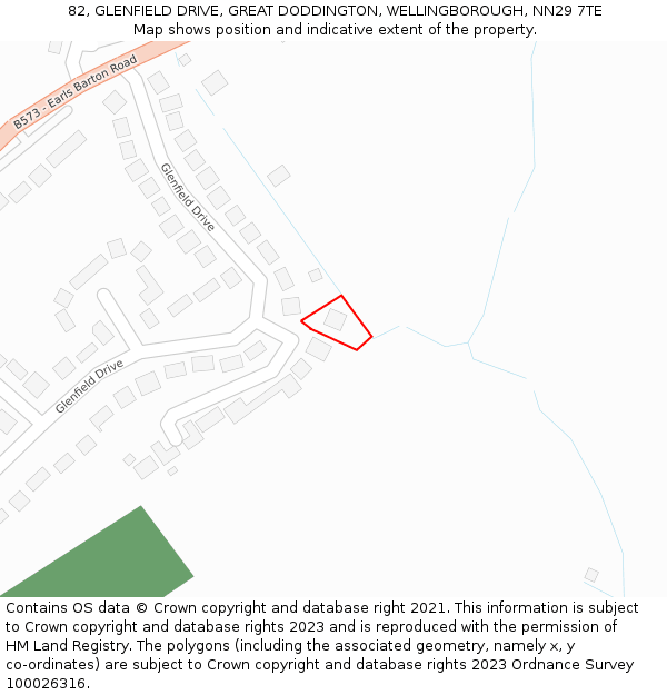 82, GLENFIELD DRIVE, GREAT DODDINGTON, WELLINGBOROUGH, NN29 7TE: Location map and indicative extent of plot