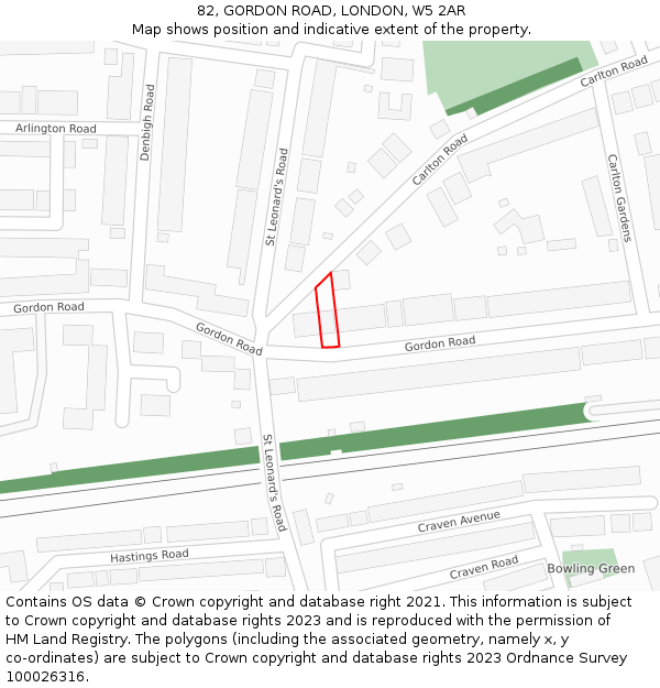 82, GORDON ROAD, LONDON, W5 2AR: Location map and indicative extent of plot