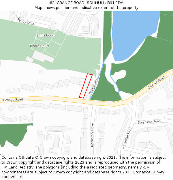 82, GRANGE ROAD, SOLIHULL, B91 1DA: Location map and indicative extent of plot