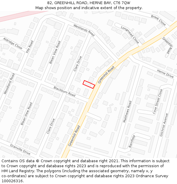 82, GREENHILL ROAD, HERNE BAY, CT6 7QW: Location map and indicative extent of plot