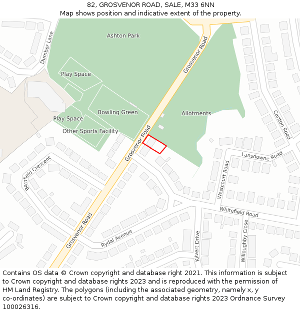 82, GROSVENOR ROAD, SALE, M33 6NN: Location map and indicative extent of plot