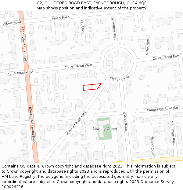 82, GUILDFORD ROAD EAST, FARNBOROUGH, GU14 6QE: Location map and indicative extent of plot