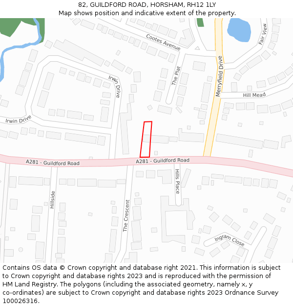 82, GUILDFORD ROAD, HORSHAM, RH12 1LY: Location map and indicative extent of plot