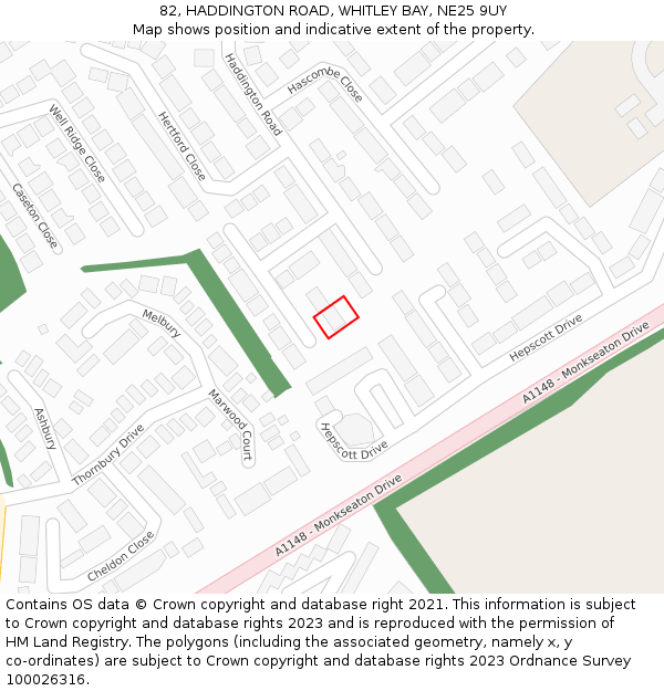 82, HADDINGTON ROAD, WHITLEY BAY, NE25 9UY: Location map and indicative extent of plot