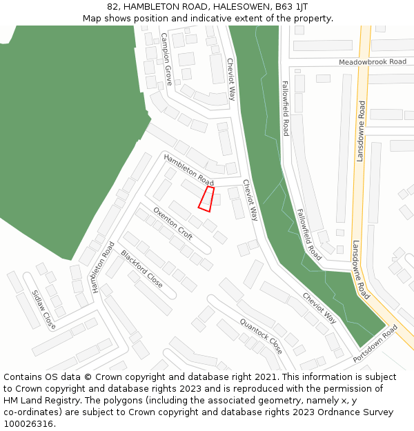 82, HAMBLETON ROAD, HALESOWEN, B63 1JT: Location map and indicative extent of plot