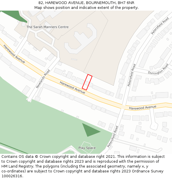 82, HAREWOOD AVENUE, BOURNEMOUTH, BH7 6NR: Location map and indicative extent of plot
