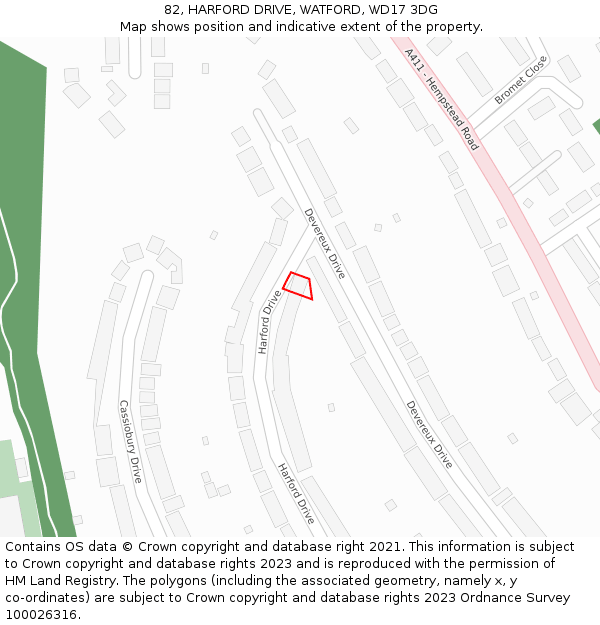 82, HARFORD DRIVE, WATFORD, WD17 3DG: Location map and indicative extent of plot