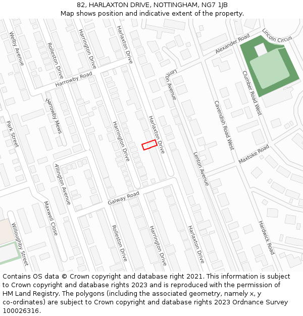 82, HARLAXTON DRIVE, NOTTINGHAM, NG7 1JB: Location map and indicative extent of plot