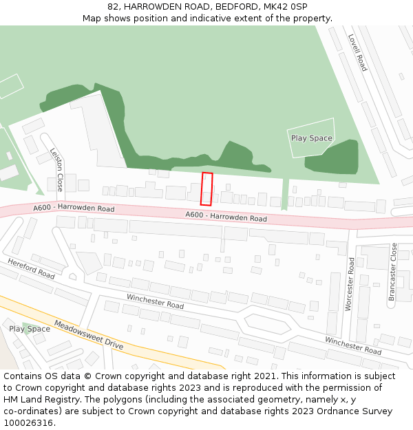 82, HARROWDEN ROAD, BEDFORD, MK42 0SP: Location map and indicative extent of plot