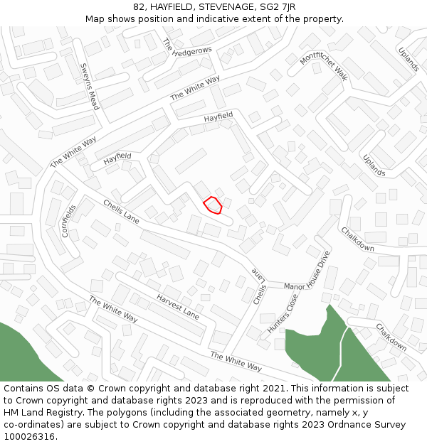 82, HAYFIELD, STEVENAGE, SG2 7JR: Location map and indicative extent of plot